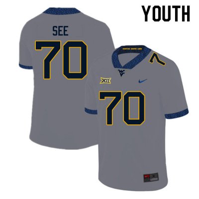 Youth West Virginia Mountaineers NCAA #70 Shawn See Gray Authentic Nike Stitched College Football Jersey JP15Q17WD